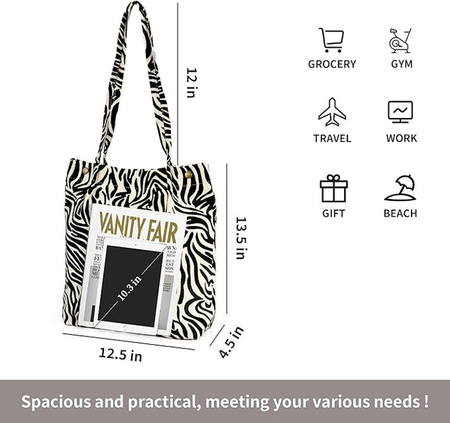 Corduroy Tote Bag Cute Tote Bags for Women Shoulder Bag with Inner Pocket for Work Beach Travel and Shopping Grocery