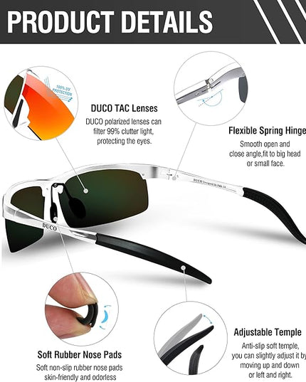 DUCO Mens Sports Polarized Sunglasses UV Protection Sunglasses for Men 8177s