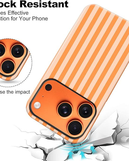 Magnetic for iPhone 17 Pro Case Cute Stripes Phone Case, Shockproof Slim TPU and Hard PC Protective Phone Cover Compatible with MagSafe Designed for Women Girls, Orange