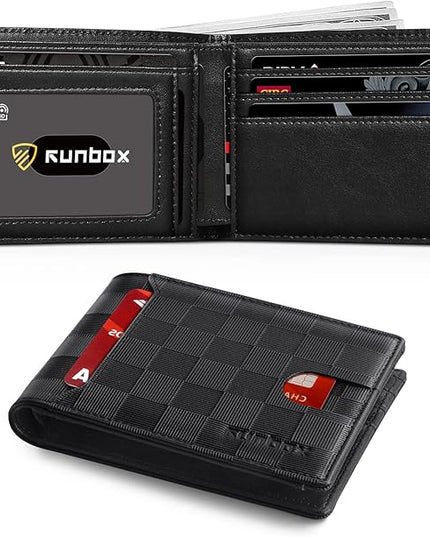 RUNBOX Wallet for Men Slim 11 Credit Card Holder Slots Leather RFID Blocking Small Thin Men's Wallet Bifold Minimalist Front Pocket Large Capacity Gift Box