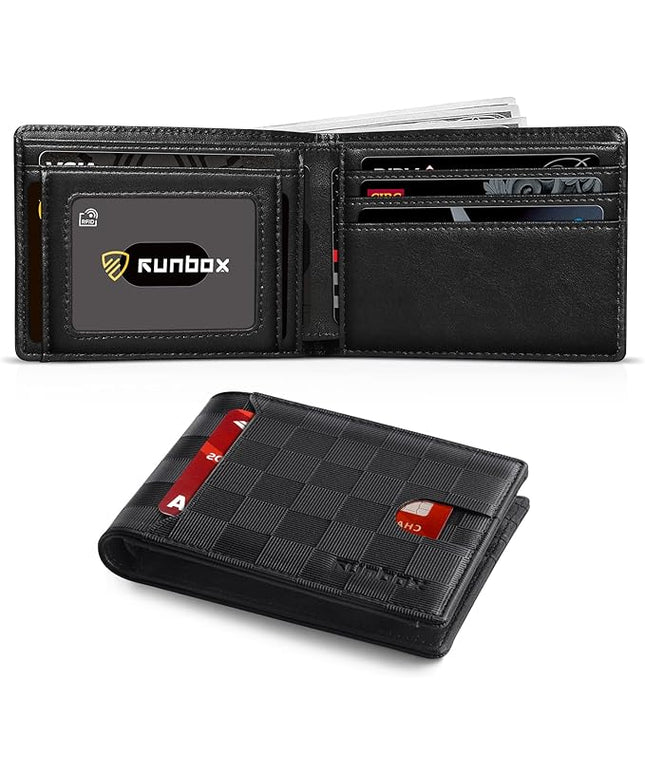 RUNBOX Wallet for Men Slim 11 Credit Card Holder Slots Leather RFID Blocking Small Thin Men's Wallet Bifold Minimalist Front Pocket Large Capacity Gift Box