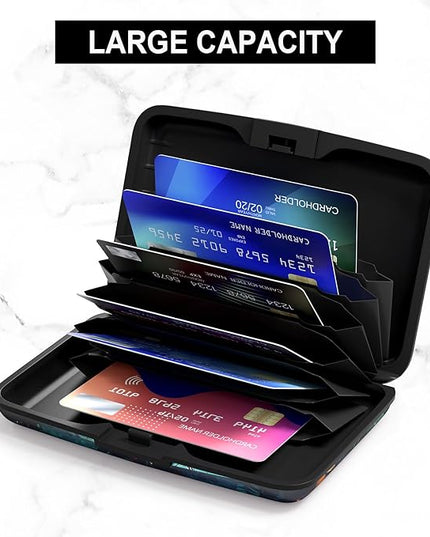 Atufsuat Credit Card Holder, Mini Aluminum Card Wallet RFID Blocking Slim Metal Hard Card Case for Women Men, Pretty Cat