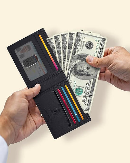 Oak Leathers Slim Leather Wallet for Men - RFID Wallets Credit Card Holder Ultra Thin Gift for Mens, Front Pocket Minimalist Design