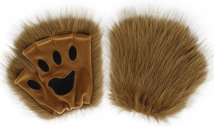 HAOAN Wolf Paw Gloves Faux Fur Cat Fingerless Mittens Winter Warm Cosplay Halloween Fancy Party Costume Accessories