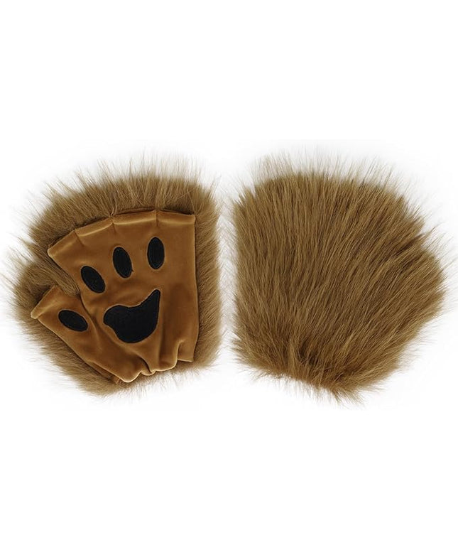 HAOAN Wolf Paw Gloves Faux Fur Cat Fingerless Mittens Winter Warm Cosplay Halloween Fancy Party Costume Accessories
