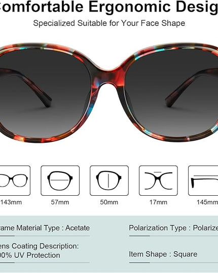 CARFIA Acetate Oversized Square Polarized Sunglasses for Women UV Protection Retro Trendy Big Shades
