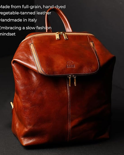 Time Resistance Leather Backpack - Unisex Business Rucksack Laptop Bag for Bag and Women (Cognac Brown)