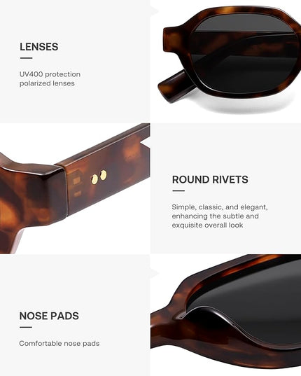 SOJOS Retro Polarized Hexagon Sunglasses for Women Men, UV400 Trendy Rectangle 70s 80s 90s Shades SJ2389
