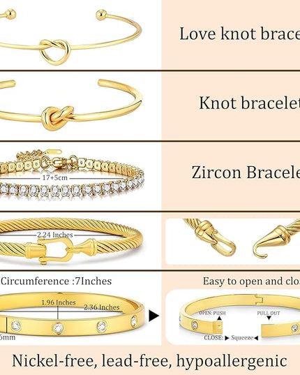 18 K Gold Plated Love Bangle Bracelet Stack Cuff Jewelry for Women Jewelry Set for Women Gift with Box