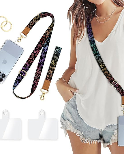 Phone Lanyard Crossbody Wrist Strap, Cute Cat Dog Paw Cell Phone Lanyards for Around the Neck Wristlet Shoulder, Adjustable Strap for Car Keys Keychain Wallet ID Badge Black