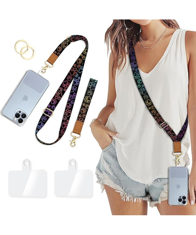 Phone Lanyard Crossbody Wrist Strap, Cute Cat Dog Paw Cell Phone Lanyards for Around the Neck Wristlet Shoulder, Adjustable Strap for Car Keys Keychain Wallet ID Badge Black
