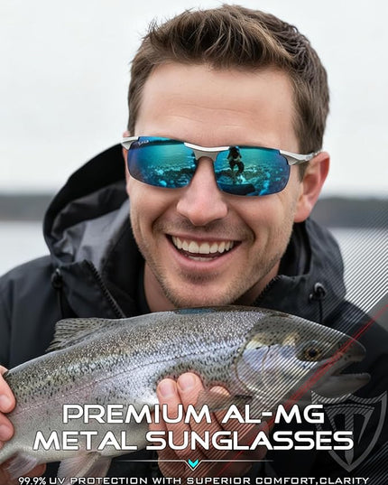 ATTCL Polarized Sunglasses Men Sports: UV Protection Anti Glare Wrap Around Lightweight Metal Driving Fishing Golf Running