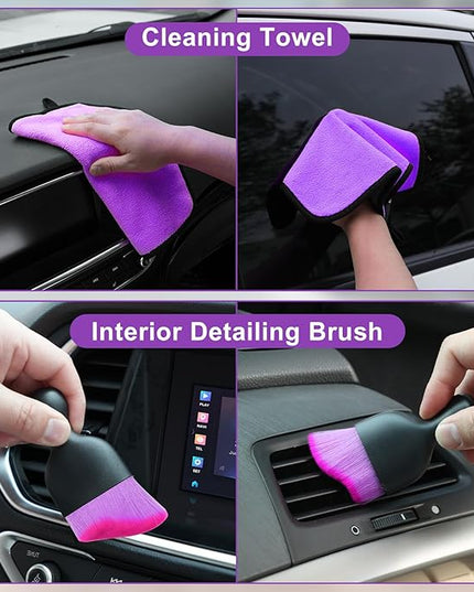 Viewsun Windshield Cleaner Tool, 17Pcs Purple Car Interior Cleaning Kit, Detailing Kit Cleaner, Detailing Brush, Cleaning Gel, Inside Cleaning Supplies Accessories for Trucks, SUVs, RVs Window