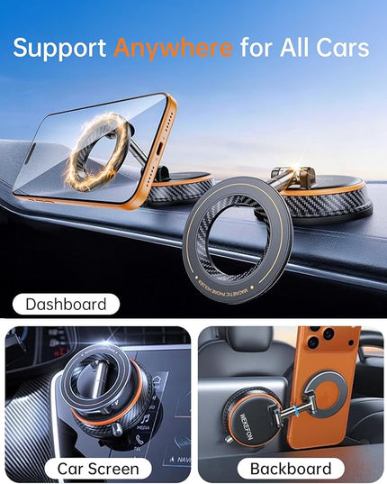 2026 Upgraded Vacuum Magnetic Car Phones Holder for Magsafe [120LBS Ultra Suction Cup & 3000gf Magnet ] 1100° Adjustable Cell Phone Mount for Your Car/Gym/Mirror for iPhone 17 16 15 14 13 12 Series