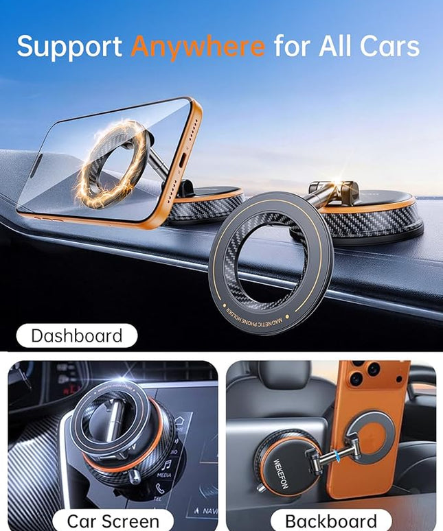2026 Upgraded Vacuum Magnetic Car Phones Holder for Magsafe [120LBS Ultra Suction Cup & 3000gf Magnet ] 1100° Adjustable Cell Phone Mount for Your Car/Gym/Mirror for iPhone 17 16 15 14 13 12 Series