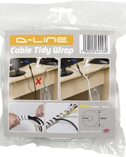 D-Line 8.2ft White Cord Wrap, Spiral Cable Sleeve, Expands 0.39-1.5in Diameter, Wrap by Hand - White