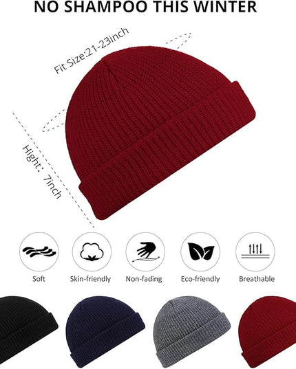SATINIOR 4 Pieces Trawler Beanie Watch Hat Roll up Edge Skullcap Fisherman Beanie Unisex