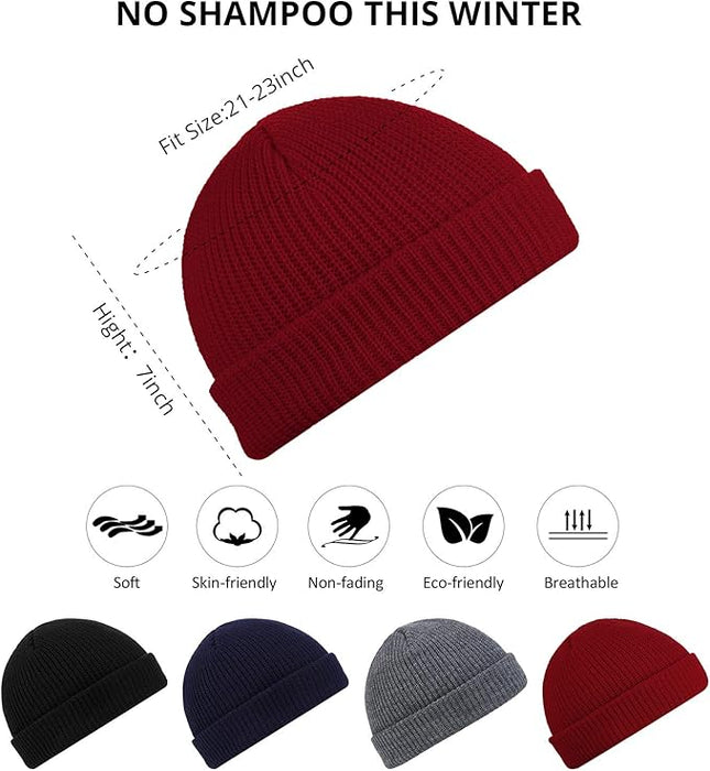 SATINIOR 4 Pieces Trawler Beanie Watch Hat Roll up Edge Skullcap Fisherman Beanie Unisex