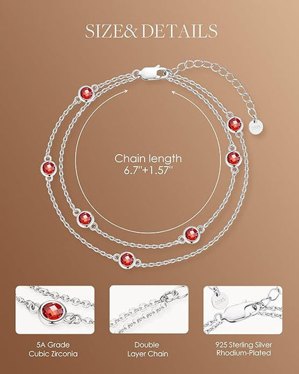 LOUISA SECRET Birthstone Bracelets for Women, 925 Sterling Silver Charm Link Double Strand Bracelet, Birthday Anniversary Christmas Jewelry Gifts for Wife Girlfriend Mother her…