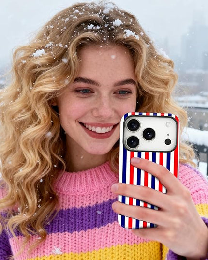 Magnetic for iPhone 17 Pro Case Cute Stripes Phone Case, Shockproof Slim TPU and Hard PC Protective Phone Cover Compatible with MagSafe Designed for Women Girls, Red and Blue