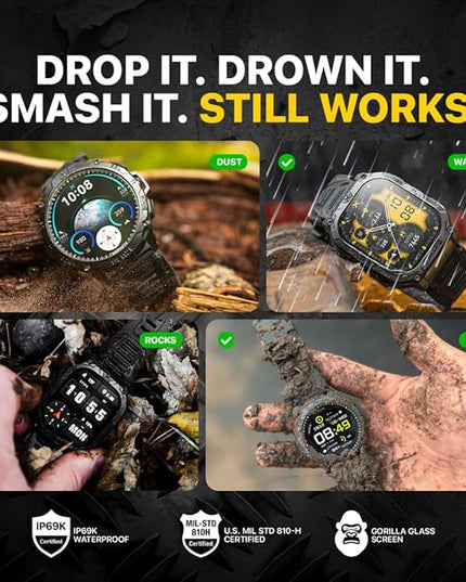 CARBINOX Blaze Smart Watch with GPS – Rugged Fitness Trackers, IP69K Waterproof, 170+ Sports Modes, Gorilla Glass, Make/Receive Calls, Step Counter Watch, Android & iOS Compatible