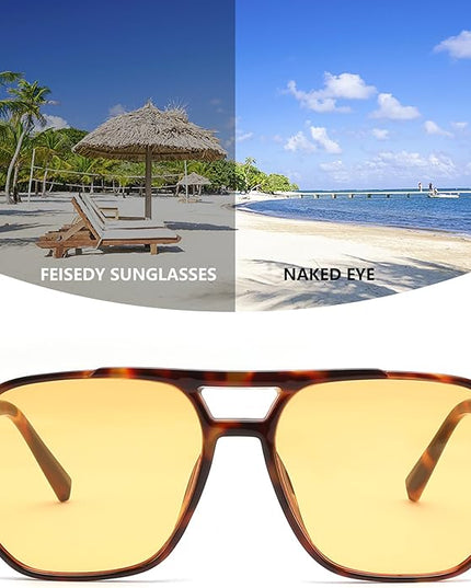 FEISEDY Retro Square Aviator Sunglasses Women Men 70s Vintage Trendy Plastic Frame Sun Glasses B2835