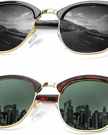 KALIYADI Sunglasses Men Polarized Sunglasses for Men Women Unisex Semi-Rimless Frame Retro Driving Sun Glasses UV Blocking