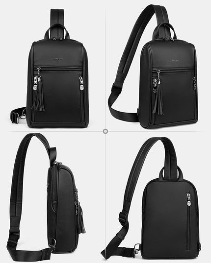 FADEON Sling Bag for Women, Crossbody Backpack with Tassels, Designer Leather Shoulder Chest Bags for Travel
