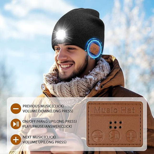 LED Beanie Hat with Bluetooth-Tech Gifts for Men and Women, Wireless Hat Beanie Cap Headlamp Music hat