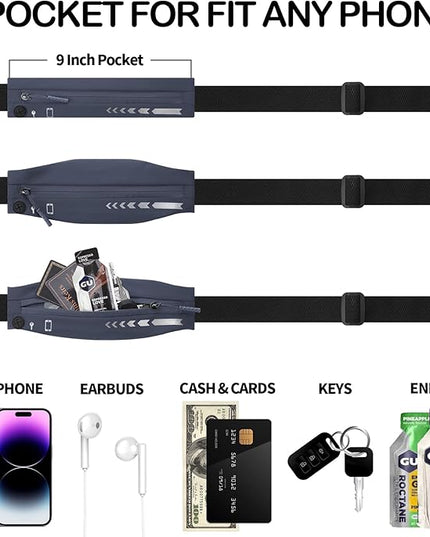 USHAKE Slim Running Belt for Women Men-Runners Phone Holder Fanny Pack, Adjustable, Bounce Free Waist Pouch bag for Workout, Money Belt, Run Gear Accessories Dark Grey