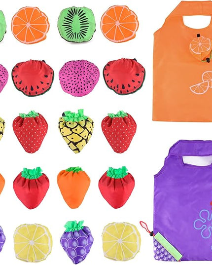 20 Pack Reusable Shopping Bags,Bulk Foldable Portable Reusable Grocery Bags Lightweight Polyester Grocery Shopping Tote Bag (Fruit)