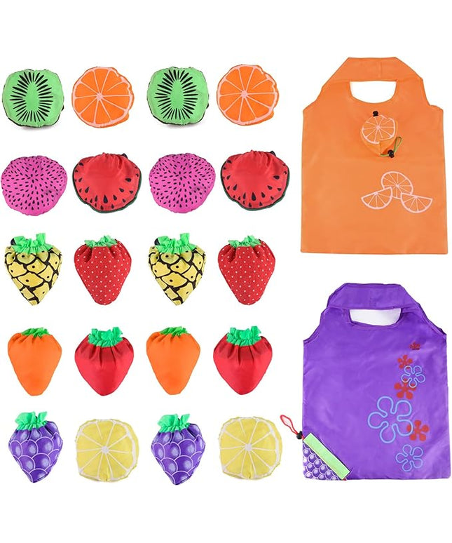 20 Pack Reusable Shopping Bags,Bulk Foldable Portable Reusable Grocery Bags Lightweight Polyester Grocery Shopping Tote Bag (Fruit)