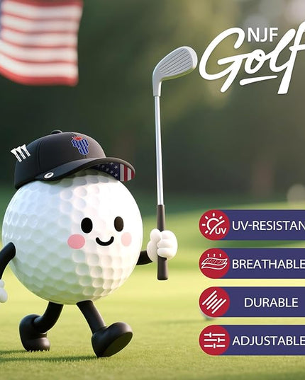 NJF Golf™ Hat Men - Breathable Mens Golf Hats, Adjustable Rope Snapback Cap, Convenient Cap with Tee Holder