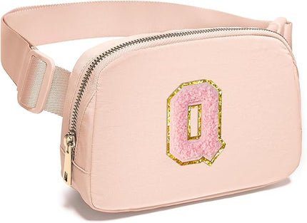 Gitus 6 7 8 9 10 Year Old Girl Gifts Belt Bag Fanny Pack Crossbody Bags with Initial Letter Patch Things for Teen Girls Easter Gifts for Girls Travel Essentials（Coral Pink-Q）