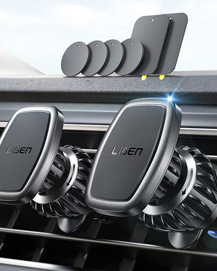 LISEN 2 Pack Magnetic Phone Holder for Your Car Magnet for Phone Car Mount Vent 6 Military Magnets Vent Cell Phone Holder Mount for Car Plate Fit All iPhone 17/16/15/14/13 Pro Max Plus Samsung S25