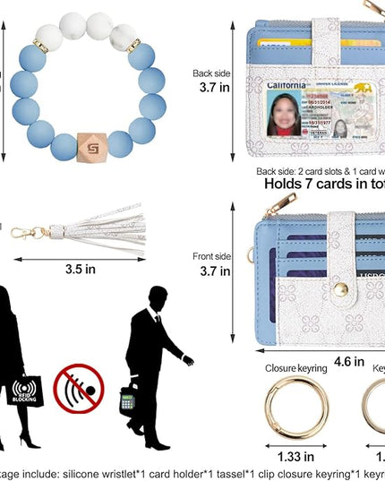 COOLANS Silicone Bracelet Wristlet Wallet Credit Card Holder RFID,ID Window,Key Ring Tassel,Slim Wallet Women Keychain Purse