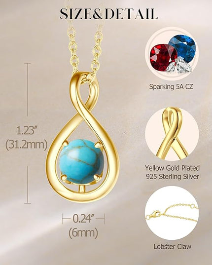 FANCIME Birthstone Necklaces for Women Fine Jewelry Sterling Silver Dainty Infinity Pendant Anniversary Birthday Christmas Gifts for Her Wife Mom Lady Daughter, Chain 16"+2" Extend