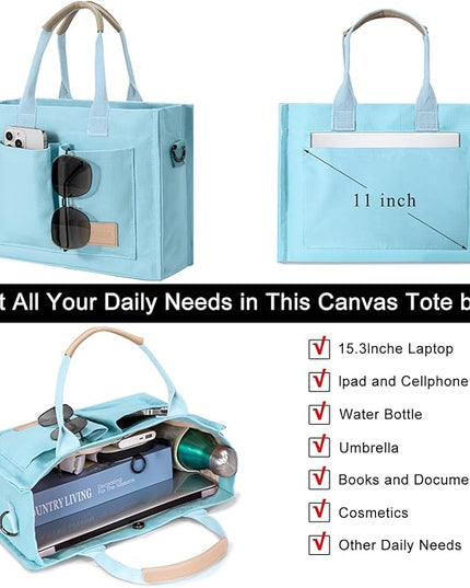 Canvas Tote Bag for Women Crossbody Work Purse with Pockets Top Handle Handbag Satchel Bags for Travel Nurse Teacher