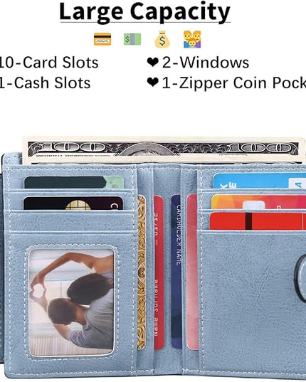 FALAN MULE Small Wallet for Women Leather Bifold Compact RFID Blocking Small Womens Wallet