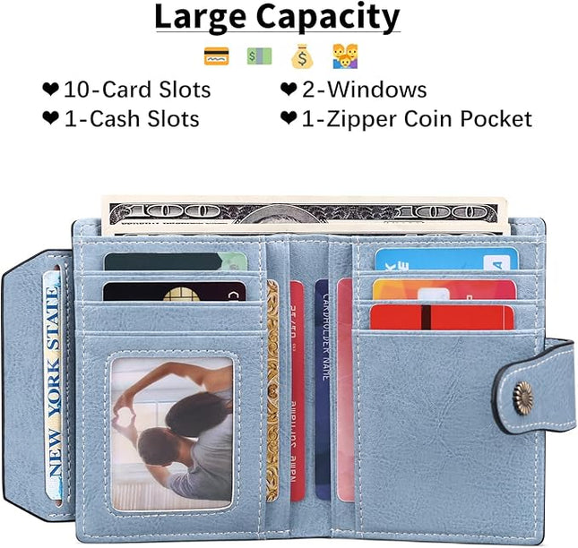 FALAN MULE Small Wallet for Women Leather Bifold Compact RFID Blocking Small Womens Wallet