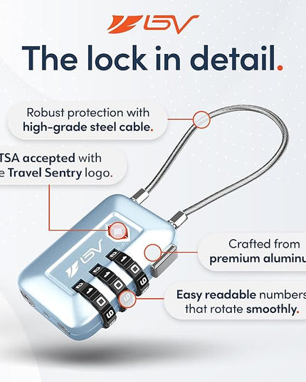 TSA Accepted Luggage Travel Lock, Set-Your-Own Combination Lock for School Gym Locker, Luggage Suitcase Baggage Locks, Filing Cabinets, Toolbox, Case Arctic Blue, 2 Pack (Limited Edition)