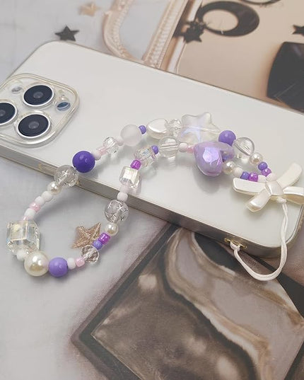 2 Pack Phone Charms, Cute Aesthetic Beaded PhoneCharm Strap Phone Lanyard String PhoneChain Accessories for Bag Keychain Airpods Camera Pendants
