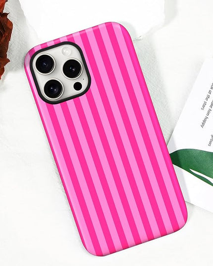 Magnetic for iPhone 11 Case Cute Stripes Phone Case, Shockproof Slim TPU and Hard PC Protective Phone Cover Compatible with MagSafe Designed for Women Girls, Deep Pink