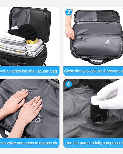 FENRUIEN Vacuum Travel Backpack with Digital Scale Handle, Expandable 60L Air Compression System with Pump, Airline Approved Carry-On Fits 17.3" Laptop