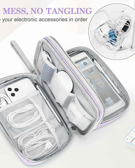 FYY Electronic Organizer, Large Travel Cable Organizer Bag Pouch Electronic Accessories Carry Case Portable Waterproof Double Layers All-in-One Storage Bag for Cable, Cord, Charger, Light Purple