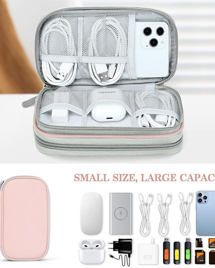 FYY Electronic Organizer, Travel Cable Organizer Bag Pouch Electronic Accessories Carry Case Portable Waterproof Double Layers All-in-One Storage Bag for Cable, Cord, Phone, Earphone-Light Pink