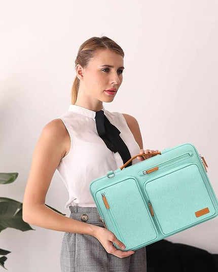MOSISO 360 Protective Laptop Shoulder Bag,14 inch Computer Bag Compatible with HP Lenovo Dell ASUS Acer, HP, Dell Latitude, Lenovo,Side Open Messenger Bag with 4 Zipper Pockets&Handle, Aqua Green