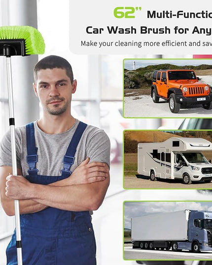 Ordenado 62" Car Wash Brush with Long Handle, Soft Bristle Car Cleaning Brush Supplies, Cars Brushes for Washing Exterior, Cars Washing Brushes Scratch-Free Wash Mop Kit, Universal for RV Truck SUV
