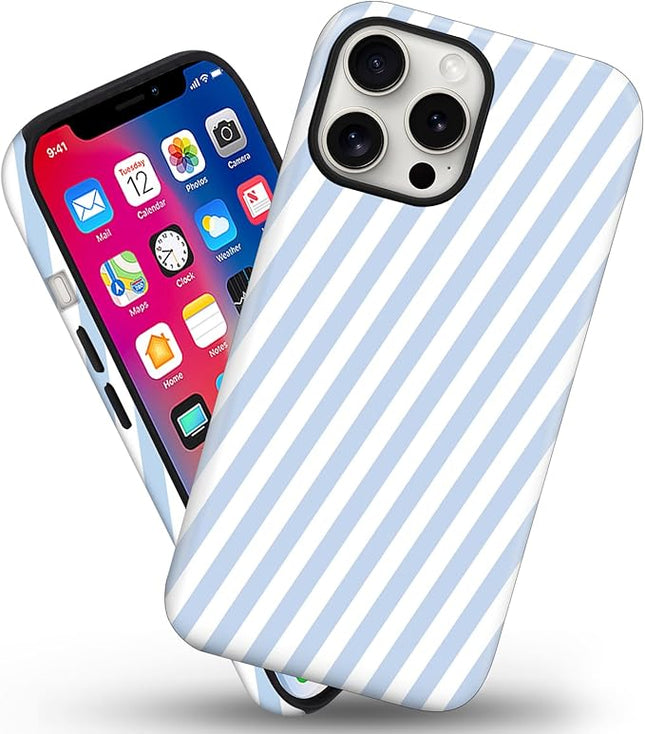 Magnetic for iPhone 16 Pro Case Cute Diagonal Stripes Phone Case, Shockproof Slim TPU and Hard PC Protective Phone Cover Compatible with MagSafe Designed for Women Girls,Blue