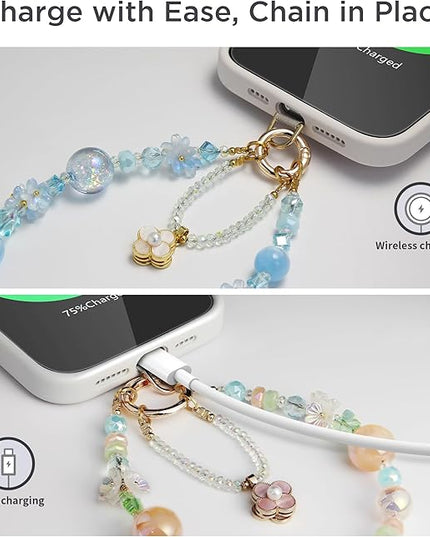 Phone Charm for Women, Anti-Theft Phone Wrist Strap, Hands-Free & Detachable Cellphone Lanyard Chain with Tether Tab